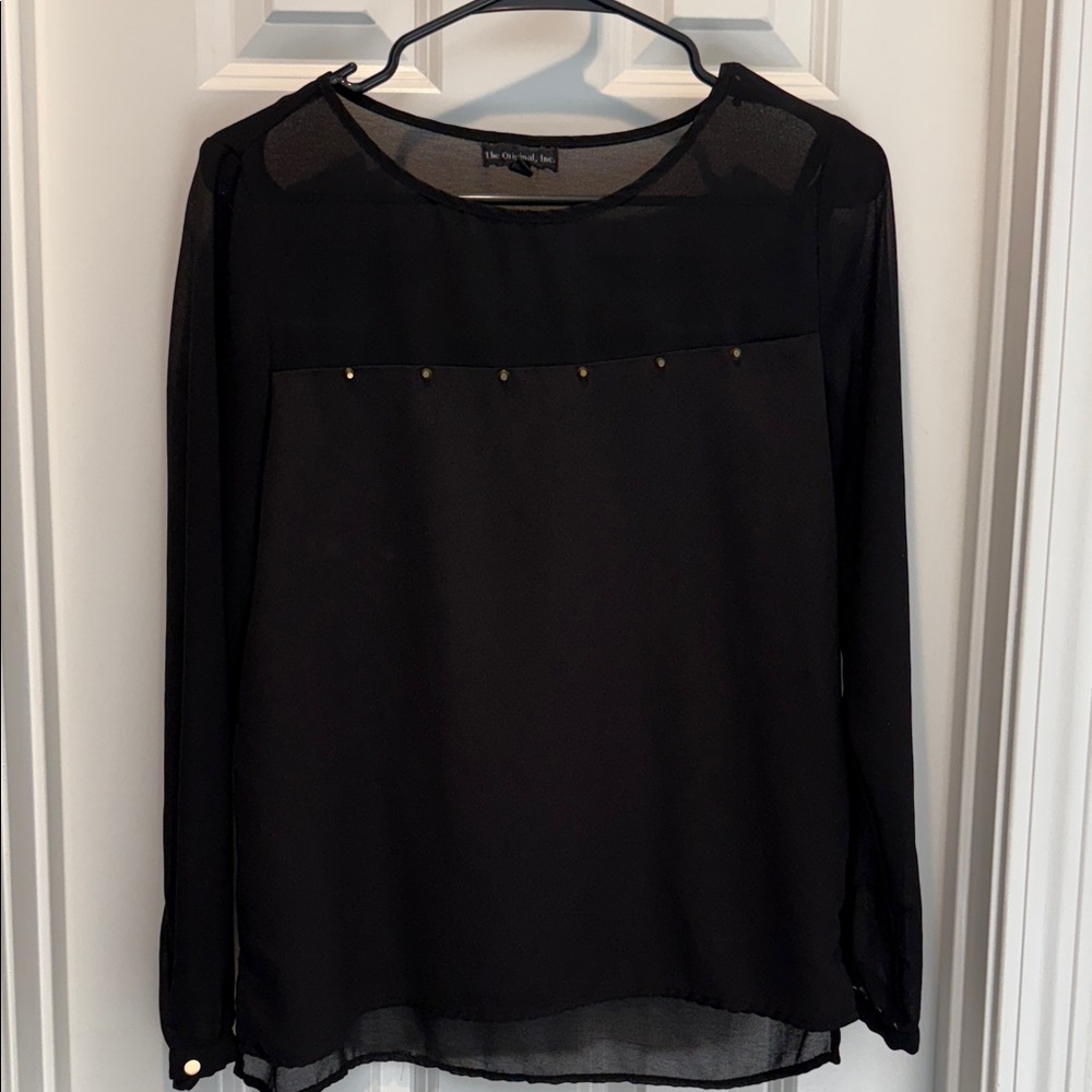 Elegant Black Sheer Blouse with Gold Details
